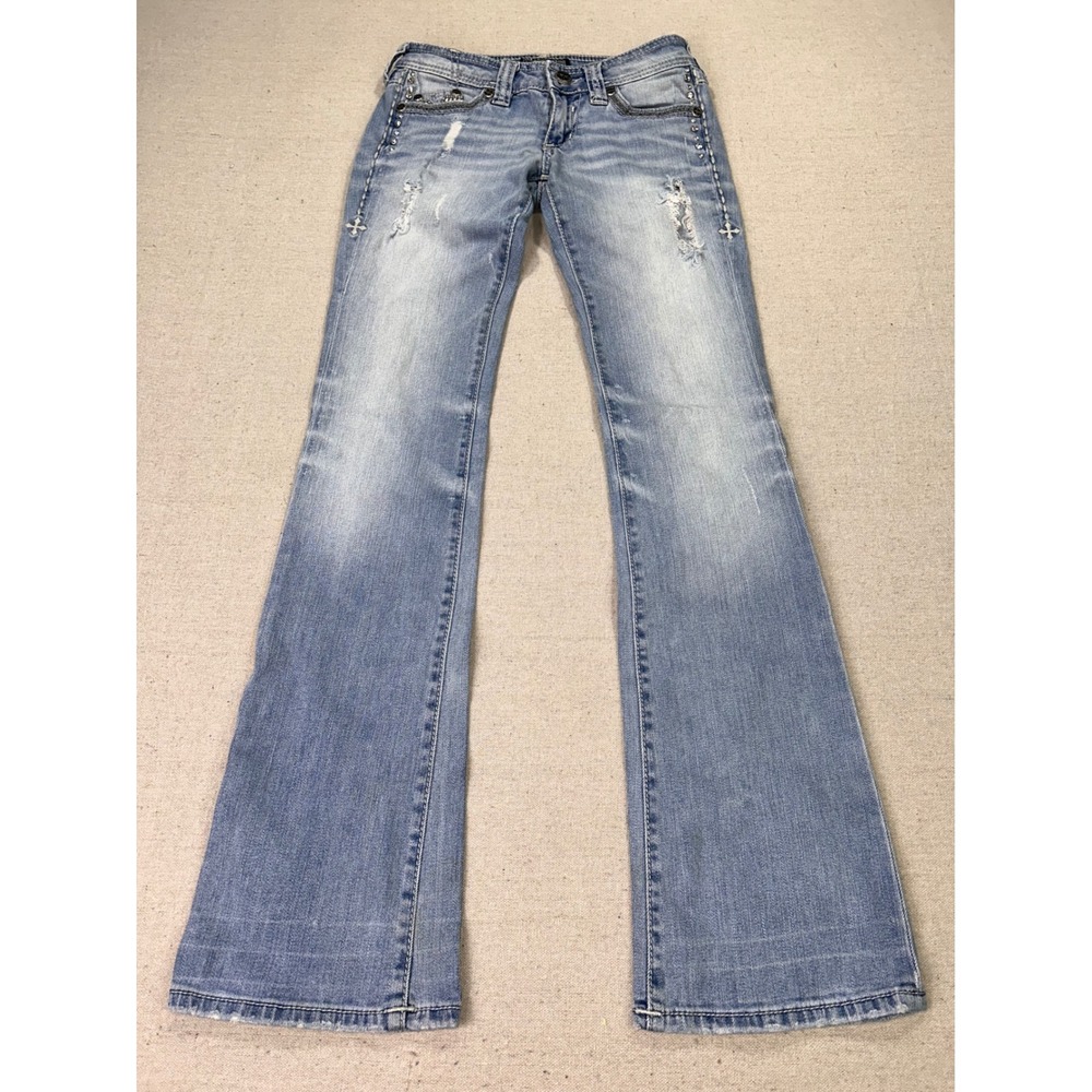 Affliction Women's 25 Black Premium Jade Distressed Bootcut Jeans Light Wash